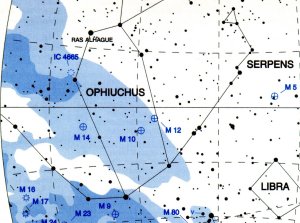 Ophiucus and Serpens Area Map from the Atlas for Small Telescopes and Binoculars by David and Billie Chandler
